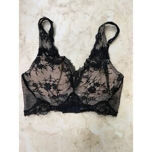 Victoria's Secret Dream Angels Lace & Dot Mesh Long Line Bra Black Size 32C